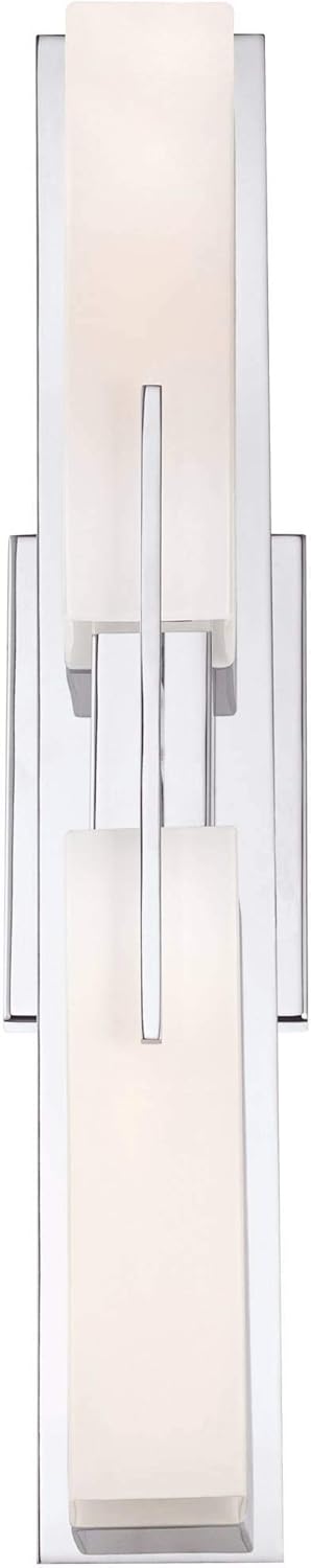 Possini Euro Design Midtown Mid Century Modern Wall Mount Light Chrome Silver Metal 23 1/2" Wide 2-Light Vanity Fixture Rectangular White Glass Shades Decor for Bathroom Over Mirror House Home