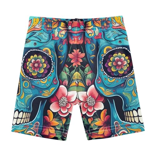 Floral Artistic Blue Skull Flowers Girls Biker Shorts Toddler 4t Shorts for Under Dress Cute Cotton Kids Clothing