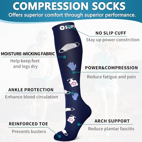 Image of Bluemaple 6 Pack Copper Compression Socks for Women and Men Circulation-Best Support for Medical, Running,Nursing,Athletic