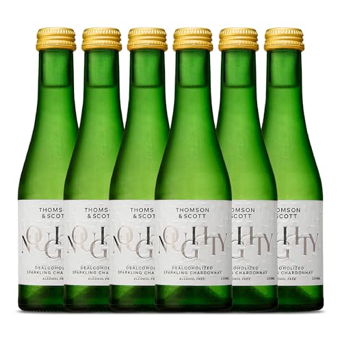 Thomson & Scott Noughty Organic Sparkling Chardonnay Mini Wine Bottles 200ml Case of 6 | Alcohol Free Wine | Finest Non Alcoholic Wines | Non Alcoholic Drinks | Alcohol-free Alternative