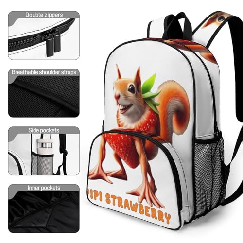 Pipi-strawberry Merch Large Travel Backpack Italian-Brainrot Meme Waterproof Lightweight Daypack White 44x32x19cm3