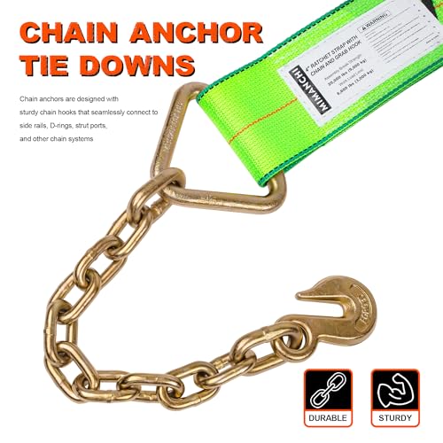 Mimanchi 4 Inch Heavy Duty Ratchet Straps with Chain Anchor (2-Pack) – Short Tie Down Straps for Flatbed Trailers, Trucks & Car Haulers – Replacement Chain Extension End with Grab Hook by Mimanchi - Image 5