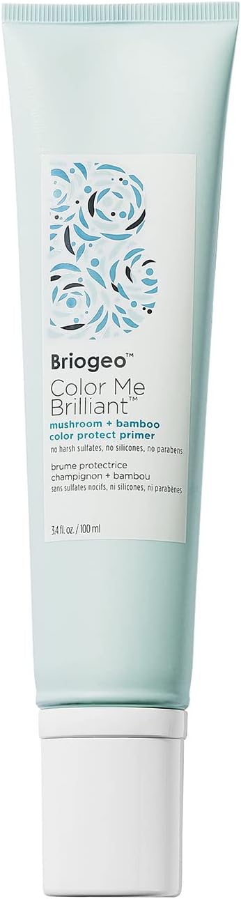 Colour Protect Primer Styling Cream - Briogeo Color Me Brilliant Mushroom + Bamboo - Heat Protection Cream for Coloured Hair - Protects Vibrant Hair Color From Heat - Vegan - Phalate & Paraben-Free