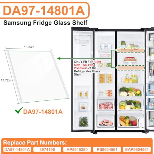 Image of Upgraded DA97-14801A Refrigerator Glass Shelf Compatible with Samsung Fridge Shelf Replacement RH22H9010SR RH22H9010SG Upper Shelves Tempered Glass Samsung Refrigerator Parts Glass Shelves 17.7x13.3