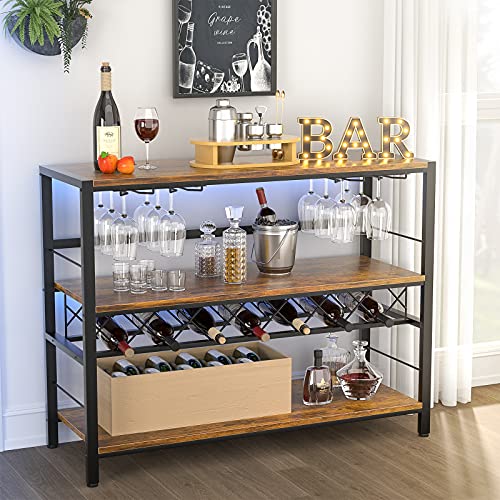 Ecoprsio Wine Rack Table, Industrial Bar Cabinet With Wine Rack And Glass Holder Vintage Liquor Cabinet With Storage For Bar, Buffet, Dining Room, Living Room, Kitchen, Rustic Brown #TOP1