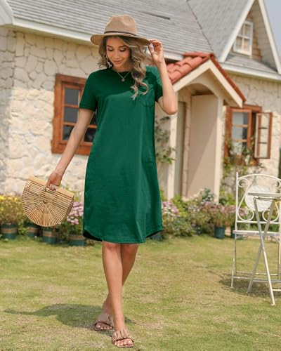Dyexces Summer Dress for Women Crew Neck Short Sleeve Solid Basic T-Shirts Casual Midi Dresses with Pocket4