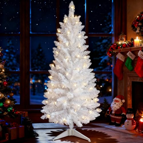 Liguanow 4ft Artificial Full White Christmas Tree with Separate Lights, Not Pre-lit Mini White...