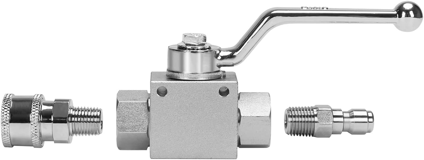DERNORD High Pressure Ball Valve Kit 1/4 Inch Quick Connect for Power Washer Hose, 4500 PSI (1/4'')