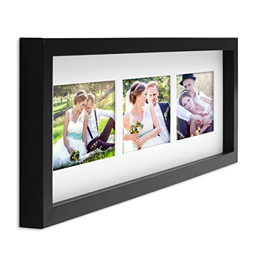 3D-Bilderrahmen tief Objektrahmen Fotocollage Modern Schwarz MDF-Rahmen mit Passepartout Bildergalerie-Rahmen für 3 Bilder 10x15 cm / zum Befüllen für Gegenstände Cover