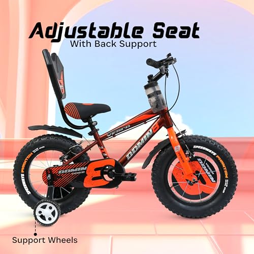 Image of VESCO Domin8 14T Kids Cycle for Boys & Girls, 14-Inch with Balance Wheel, Back Rest & Rigid Fork |9 Inch Frame Size | Ideal for Ages 3-6 Years (Orange)