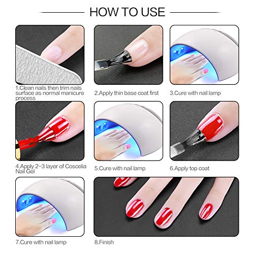 COSCELIA Gel Nail Polish Starter Kit - 5 Colors Gel Polish Set Base Top Coat, 24W LED Nail Dryer Lamp with 24pcs Glitter Powder Nail Decorations Rhinestone Nail Tools Manicure Kits for Christmas Gift