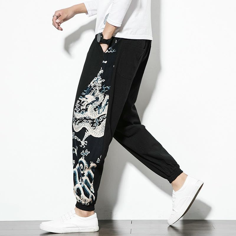 Pantalon de jogging style chinois patchwork homme décontracté ample