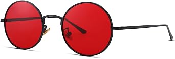 COASION Vintage Round Metal Sunglasses Small Red Halloween Glasses for Women Men
