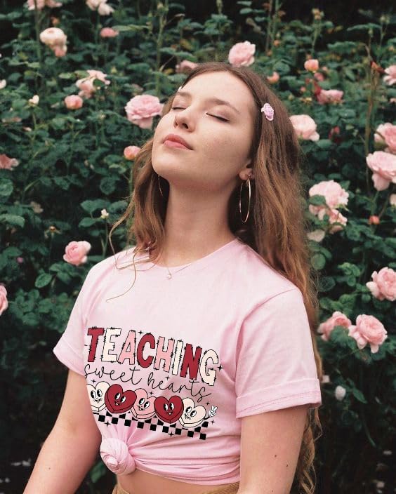 Teacher Valentines Shirt for Womens Teaching Sweethearts T-Shirt Short Sleeve Candy Heart Tee Tops - Image 4