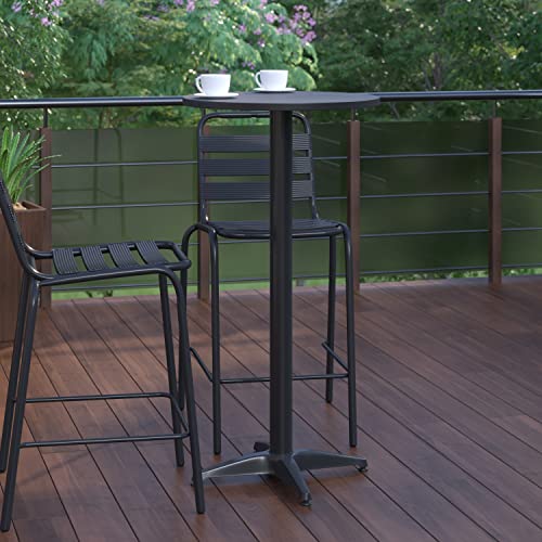 Flash Furniture Metal Bar Table - Aluminum Patio Table - Mellie 23.5"H Round Bar Height Table - Indoor/Outdoor - Black by Flash Furniture - Image 7