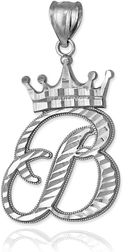 Sterling Silver Letter 'B' Initial Cursive Crown DC Pendant Necklace