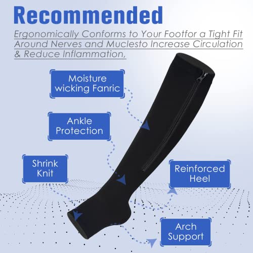 Image of bropite Zipper Compression Socks Women & Men - 2Pairs Calf Knee High 15-20mmHg Open Toe Compression Stocking suit for Walking