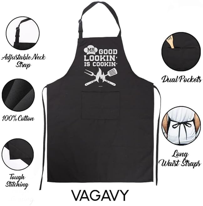 100% Cotton, Black Funny Aprons for Men, Dad, Husband - Birthday, Father’s Day Grilling Gifts for Papa, Husband. - Image 2