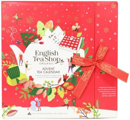 English Tea Shop Organic Book Style Red Advent Calendar - 25 Loose Leaf Tea Pyramid Bags - 13 Different Flavours., 50 g ,U060772