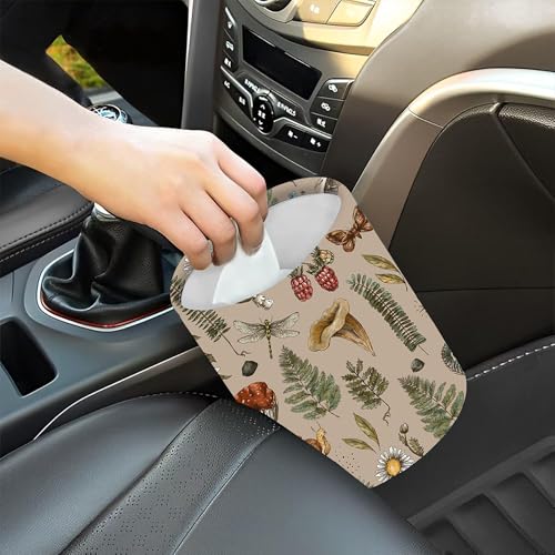 Image of Car Trash Bag Vintage Mushroom Forest Plants Waterproof Trash Small Car Can Portable Collapsible Car Garbage Can Hanging for Back Seat Floor or Hanging Headrest Car Decor Road Trip Essentials