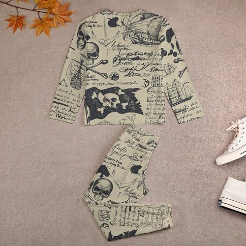 Skulls Crossbones Pirate FlagChildren's Pajama Set Round Neck Long Sleeve Top + Pants Two-piece Set120CM3