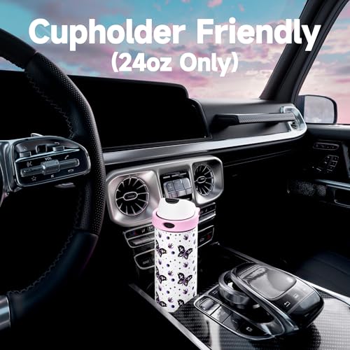 Image of 24 oz Insulated Water Bottle with Straw: Meoky Stainless Steel Metal Water Bottle with 2-in-1 Lid - Leak Proof, Cold for 24 Hours, Protective Silicone Base, BPA-Free for Sports Travel Car, Nocturne