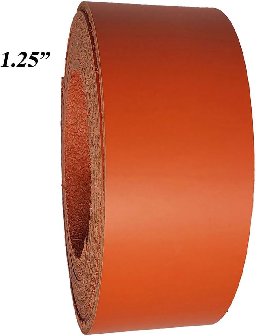 Orange Leather Straps 3/8 Inch Wide - Latigo Leather Straps up to 96 Inch Long – 6-7 oz. (2.4 – 2.8 mm) Latigo Leather Straps by Pitka Leather (3/8" x 72")