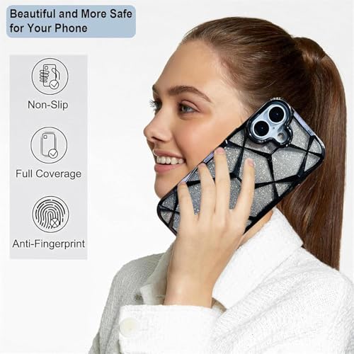 Image of Elzzi Gradient Glitter Back Cover Case Compatible with iPhone 17, Luxury Electroplated 3D Cube, Diamond Bling Shiny Soft TPU Clear Shockproof Women Girls Protective Phone Cover (Black)