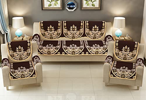 JVK Royal Look 500 TC Heavy Fabric Cotton Brown Color 5 Seater +6...