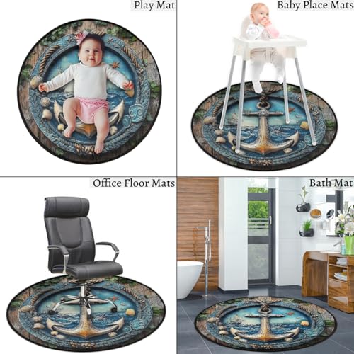 Tapete redondo decorativo 92 cm lavable antideslizante miniatura 7