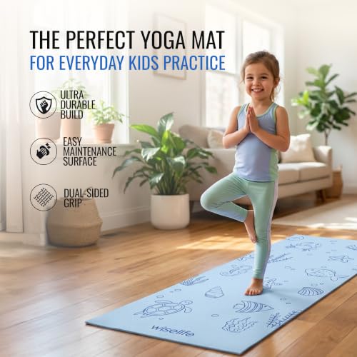 Image of Wiselife Kids Yoga Mat Non-Slip - Playtime For KIds 6mm Extra Thick, Soft, Easy to Fold, Anti Skid, Anti Slip (Blue)