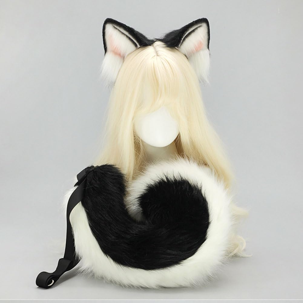 Hundeohren und -schwanz, Cosplay-Set, Tierohren, Stirnband, Schwanz mit abnehmbarem Hüftgurt, für Halloween-Kostümpartys