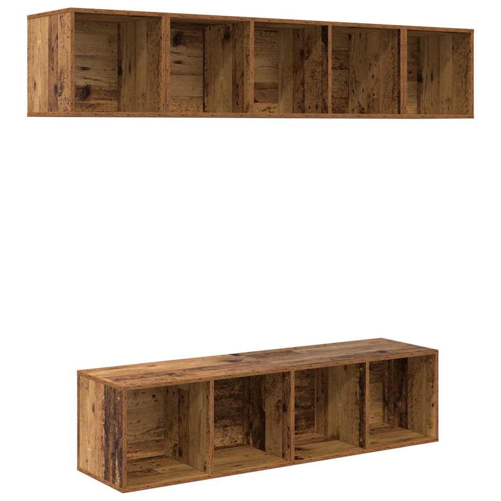 Meuble suspendu salon moderne lot de 4 armoires TV aspect bois vieilli chic