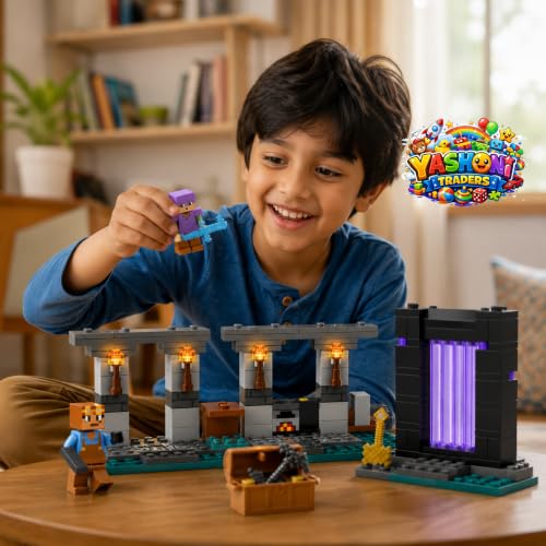 Image of Yashoni Building Blocks Toy Set for Kids | DIY STEM Construction Bricks with Mini Figures, Creative Models & Educational Play Set| Blocks Game (200, Guardian's Portal Cave)