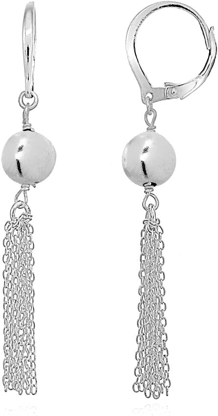 Hoops & Loops 925 Sterling Silver Dangling Bead Tassel 57mm Long Drop Leverback Earrings for Women