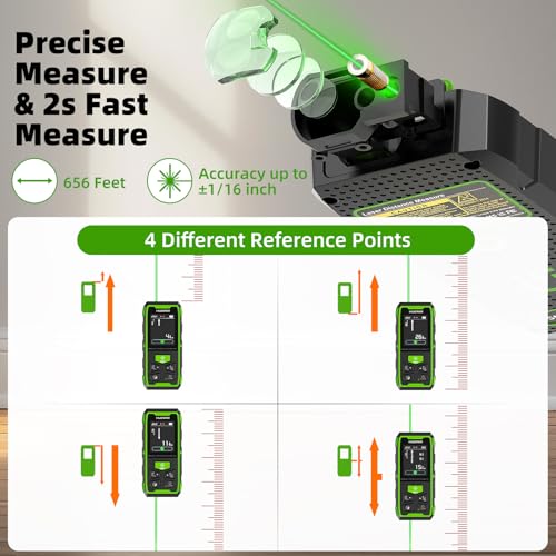 Image of Huepar Dual Laser Measuring Tool, 656Ft Green-Beam Bilateral Digital Laser Distance Measure 6 Units Ft /in /M, Rechargeable Laser Measurement Tool -Backlit LCD Display, Length /Area /Volume /Angle Sensor