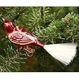 Set mit 3 Vögel Lauschaer Glaskunst-Christbaumkugel Vogel mit gedrehtem Kopf einfarbig (3er Set) (Rot)