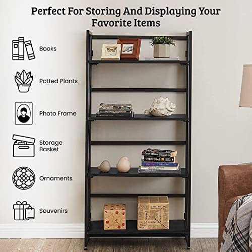 Halter 4-Tier Industrial Bookshelf Standing Shelving Unit Folding Book Shelf Organizer Wood Bookshelf Shelves For Living Room Office Or Bedroom 2 Pack Black #TOP6