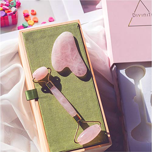 Rose Quartz Roller & Gua Sha Massage Tool - Gifts for Women - Jade Roller for Face Roller - Skincare Tools for Face | Anti Aging Rose Quartz Roller for Face | Guasha Tool for Face