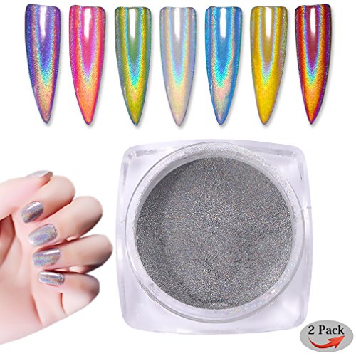PINPAI 2 Boxes Nail Art Holographic Powder Rainbow Effect Unicorn Chrome Nails Powder Laser Manicure Glitter Pigment with 2 Sponge Kit, 1g/Box Top Grade Quality