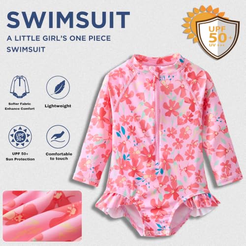 Image of Baby Girls' One Piece Swimsuit Long Sleeve Rash Guard Swimwear