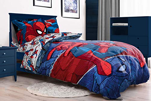 Image of Marvel Spiderman Full Size Comforter Set 5 Piece Kids Bedding, Multi | Bed in a Bag, Comforter Sheets Pillowcases, Official Product, Soft Microfiber, Machine Washable, Easy Care, Boys Gift