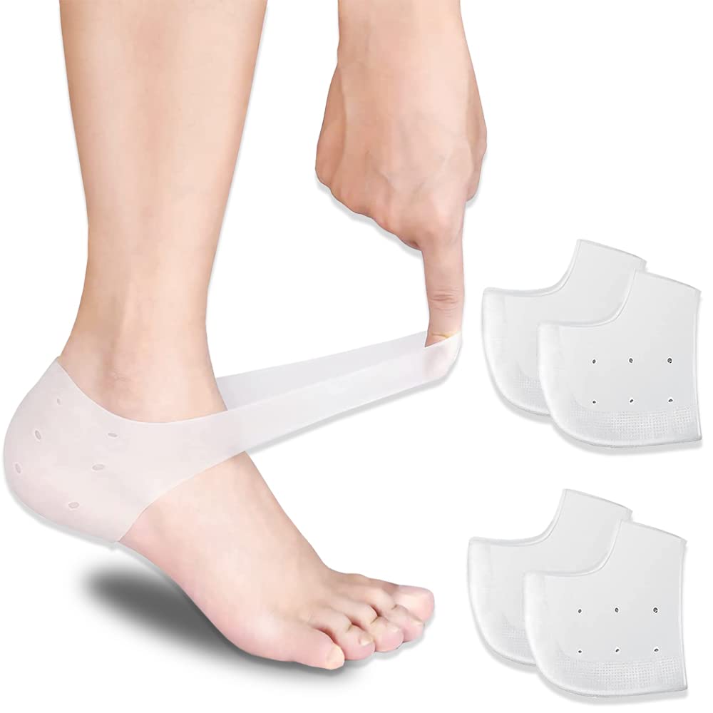 かかと保護カバー かかとサポーター 2足 4個セット インソール かかとカバー 踵 かかとサポーター 靴ずれ防止 足裂防止 衝撃吸収 シリコン製 角質ケア 保湿 通気性 美脚 男女兼用 ホワイト (かかと保護サポーター)