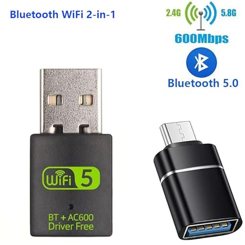 Szyafei Usb Wifi Adapter,600Mbps Usb Wifi Bluetooth Adapter(Includes A Usb To Usb C Adapter),Dual Band 5G/2.4G Wireless Network Adapter For Desktop Laptop Pc,Supports Windows 7/8/8.1/10/Xp。 thumb #3