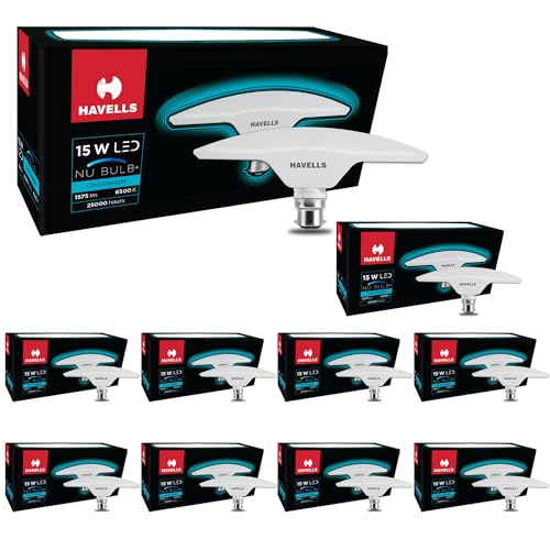 Image of Havells T Shape NU Bulb 15W B22 Base|14% Wider Light Spread|100 Lumens per watt|Inbuilt 4.0KV Surge Protection| 320 degree Rotation for Multiple Applications (6500K,Cool day Light) - Pack of 10