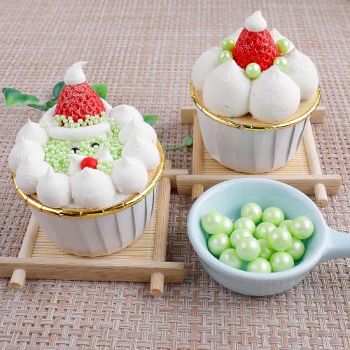 Image of Light Green Pearl Sprinkles for Cake Decorating, 4 Sizes Sugar 130g /4.6oz, Cupcake, Ice Cream, Donuts, Macaron Toppings Supplies (2mm, 4mm, 7mm, 1cm)