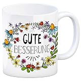 trendaffe - Gute Besserung Kaffeebecher mit Blumen Motiv Krank Grippe Gesundheit Krankheit