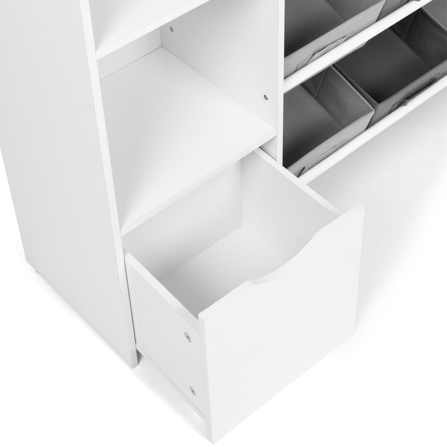 IDMarket - Meuble de Rangement Enfant Mana 7 étagères, 9 bacs en Tissu et 2 Cubes sur roulettes Blanc