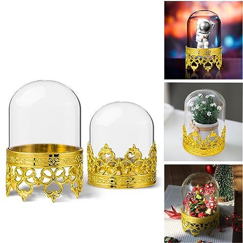 12 Pack Cake Plate Stand with Dome Cover (Gold), Mini Cloche Display, Display Cakes, Figurines (12 Gold)