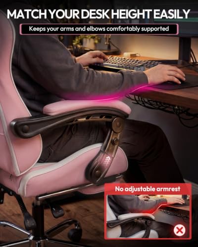 Image of Dowinx Ergonomic Gaming Chair with Footrest & Massage Lumbar, 2D-Linkage Armrests for Computer Chair 330lbs with Headrest Pillow for Office, Home, Streaming and Long Gaming Sessions, Bright Pink